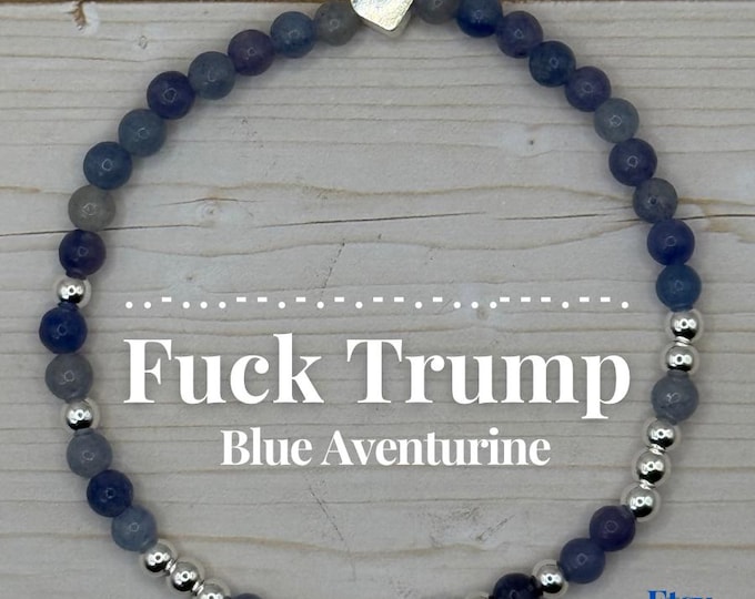 Blue Aventurine Fuck Trump Morse Code Bracelet with Free ICE Whistle