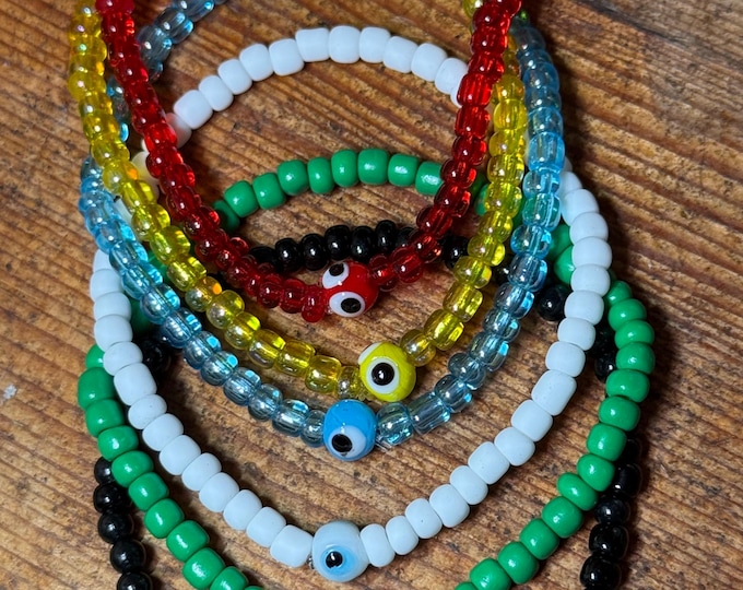Evil Eye Stretch Bracelet | Glass Seed Beads | Friendship | Protection | Dainty
