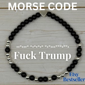 Morse Code 'Fuck Trump' Beaded Bracelet Silver Plated and Free ICE Whistle