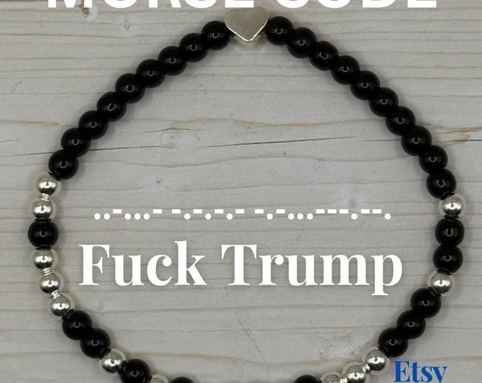 Morse Code 'Fuck Trump' Beaded Bracelet Silver Plated and Free ICE Whistle
