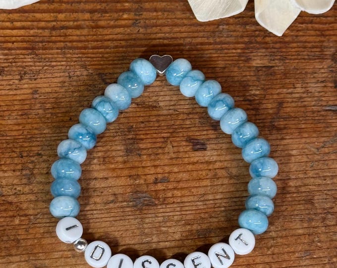 I Dissent Friendship Bracelet: Blue Rondelle Gemstone, Feminist Ally