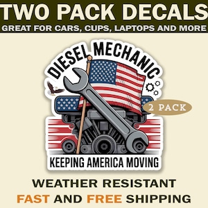 American Flag Diesel Mechanic Sticker Decals - Set of 2