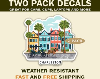 Historic Charleston South Carolina Sticker Decals for Laptops, Cars, Tumblers, and More.