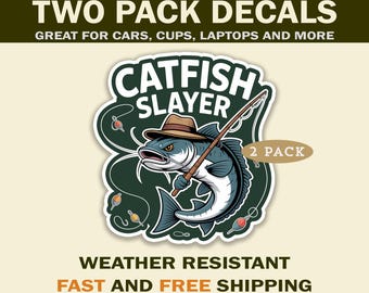 Catfish Slayer Sticker Decals - Set of 2 - Fishing Laptop Stickers