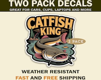 King of Catfish Sticker Decals - Weather Resistant Fishing Stickers - Set of 2