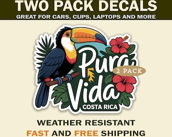 Pura Vida Costa Rica sticker decals for laptops, cars, tumblers, Caribbean Scrapbooking, and More.