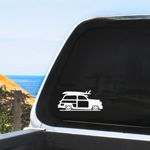 Woodie Car with Surfboards on Top Surfing Vinyl Decal - Multiple sizes and colors, Indoor / Outdoor