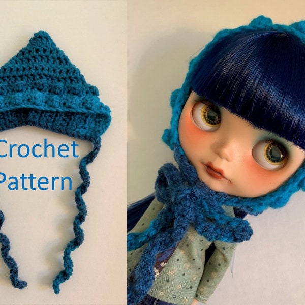 Crochet PATTERN, Bobble Puff Pixie Hat for Blythe PDF DOWNLOAD, Crocheted Gnome Hat, Fairy Hat, Beginner Crochet Friendly