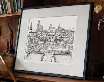 Custom College-tekening – ingelijste universiteitskunst, Archival Ink Sketch (16 x 12 inch)