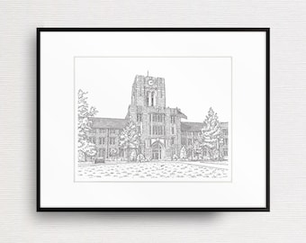 Dessin original de l'Université du Tennessee - Impression d'art universitaire, cadeau de remise des diplômes encadré pour les anciens de l'UT - Art pour dortoir