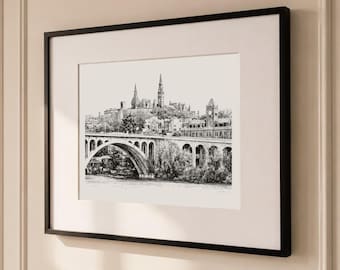 Originele tekening Georgetown University – Ingelijste campusmuurkunst voor sentimenteel afstuderen of cadeau voor alumni