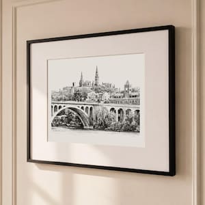 Dibujo original de la Universidad de Georgetown: cuadro enmarcado para decorar la pared del campus, ideal como regalo sentimental de graduación o para exalumnos.