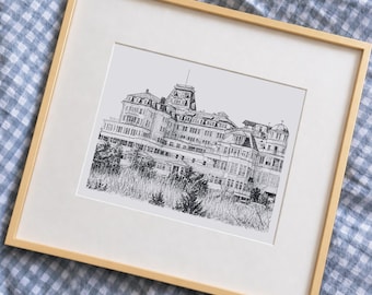 Tekening aangepaste trouwlocatie – origineel NOT A PRINT Fine Art Sketch Anniversary Gift (ingelijst)