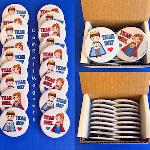 Gender Reveal Pins: Team Boy vs Team Girl - Baby Shower Favors (Set of 18)