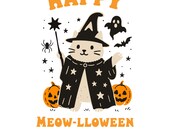 Retro Witch Cat Halloween PNG, Spooky Fall Clipart (Digital Download)
