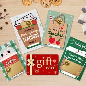 Ensemble de porte-cartes cadeau café Noël professeur mignon téléchargement numérique instantané !  Lot imprimable Kawaii des fêtes de fin d'année. Super idée cadeau, dernière minute !