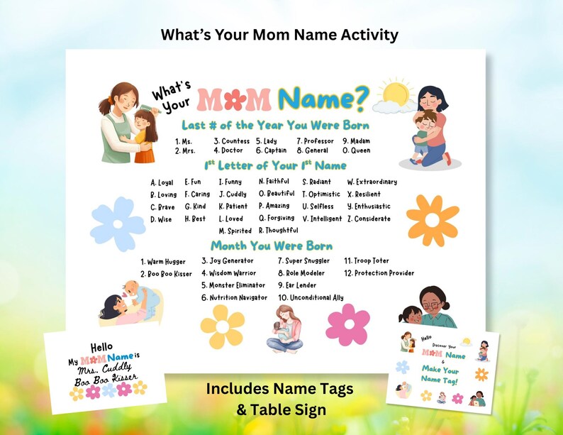 Mom Your Names R What's Your Mom Name Game, Mother's Day Activity, Printable Sign ...