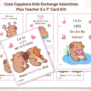 Capybara Valentinstag Karte Sortiment und Lehrer Valentinstag Karte Kit Sofortiger digitaler Download.  Capy Valentines druckbare Kinder Austauschkarten!