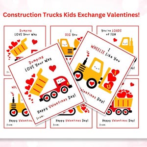 Niedliche Baustellen-LKW-Valentinstagskarten-Sortiment sofort digitaler Download.  Kinder Tagesstätten & Vorschulklasse Party Austausch Karten!