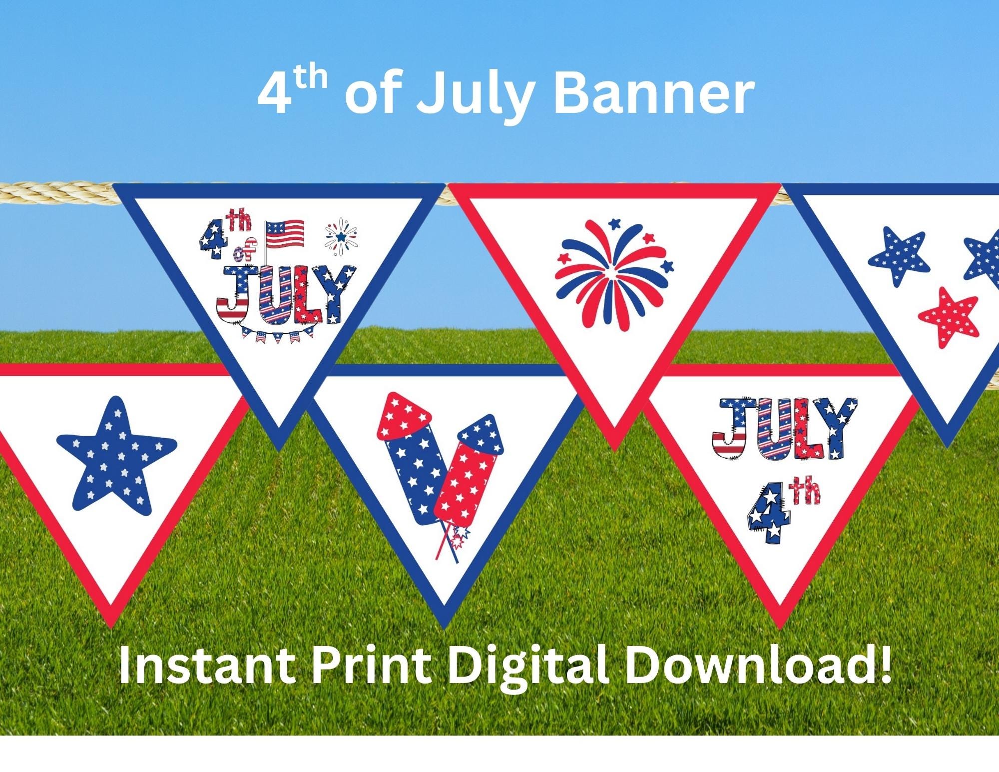 4th of July Pennant Garland Printable | Patriotic Banner Party Decor ...