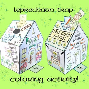 Leprechaun Trap Fun St. Patrick&#39;s Day à colorier Craft Téléchargement numérique Imprimable instantanément.  Activité de construction pour les enfants, la garderie, l&#39;enseignant, la classe.