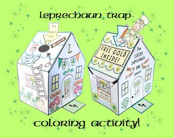 Leprechaun Trap 3D Coloring Craft Build, St. Patrick's Day Activity (Digital Download)
