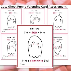 Cute Ghost Valentine Pun Assorted Digital Download Instant Printable. Diversão para amantes do Halloween, crianças, amigos, troca de festa de classe familiar.