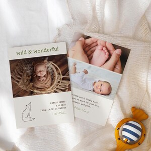 Faire-part de bébé créature des bois, carte photo nouveau-né personnalisée, modèle de faire-part de naissance, CFC101