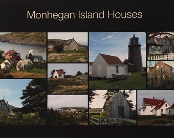 Collage photos of Monhegan Island houses and Lobster Cove set of six cards.