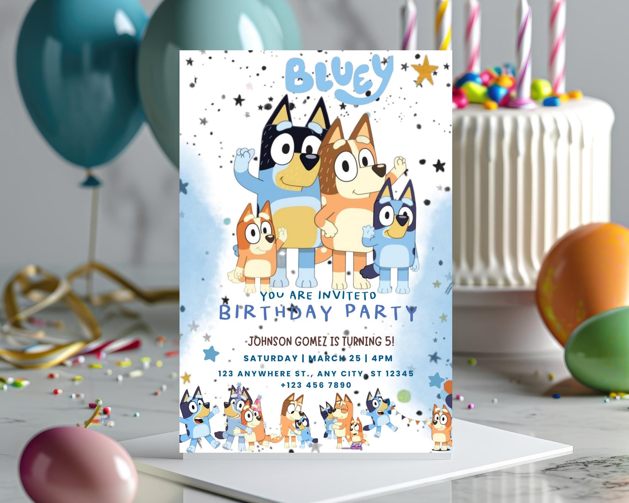 Blue Dog Editable Birthday Invitation