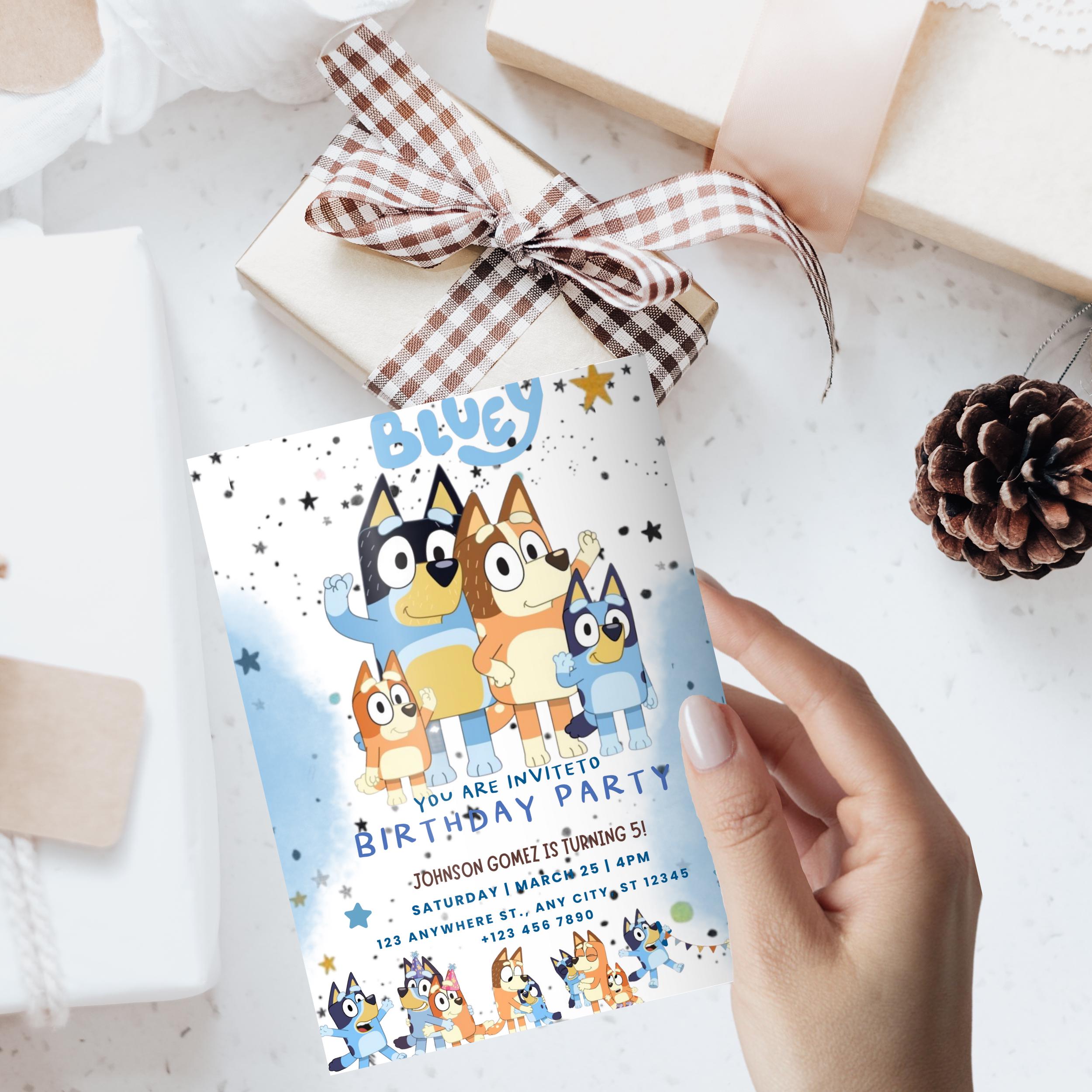 Blue Dog Editable Birthday Invitation