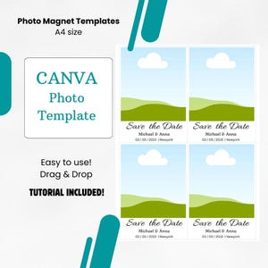 Editable Save the Date Magnet Template: Wedding Announcement (Canva, A4 Printable, Digital Download)