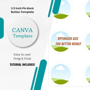 2,5 inch pin back Magnet Button CANVA Vorlage, digitaler Download