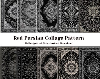 Black Persian Rug Collage Prints – 10 Vintage Oriental Carpet Designs (Digital Download)