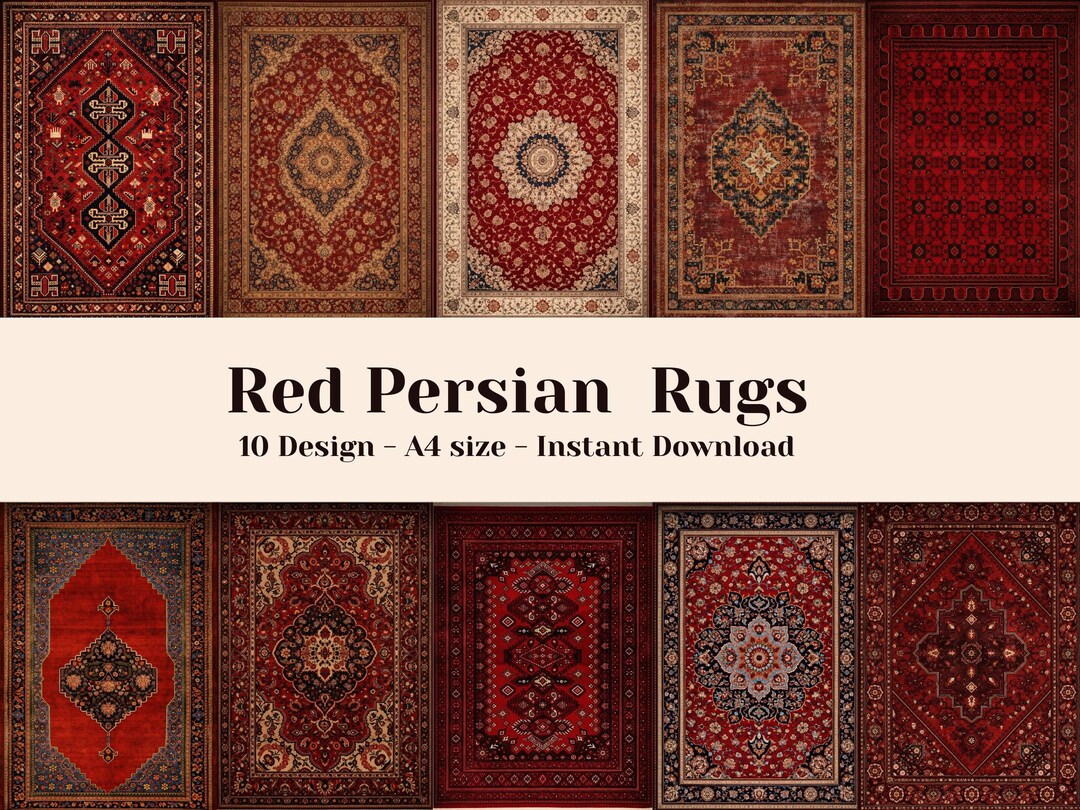 Red Persian Rug Printable Set | Vintage Oriental Carpet Wall Art | Boho ...