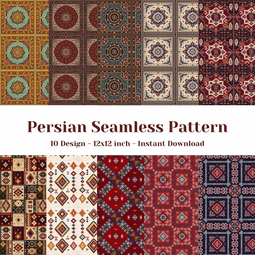 Persian Rug Seamless Pattern Bundle – 12x12 Digital Papers (instant ...