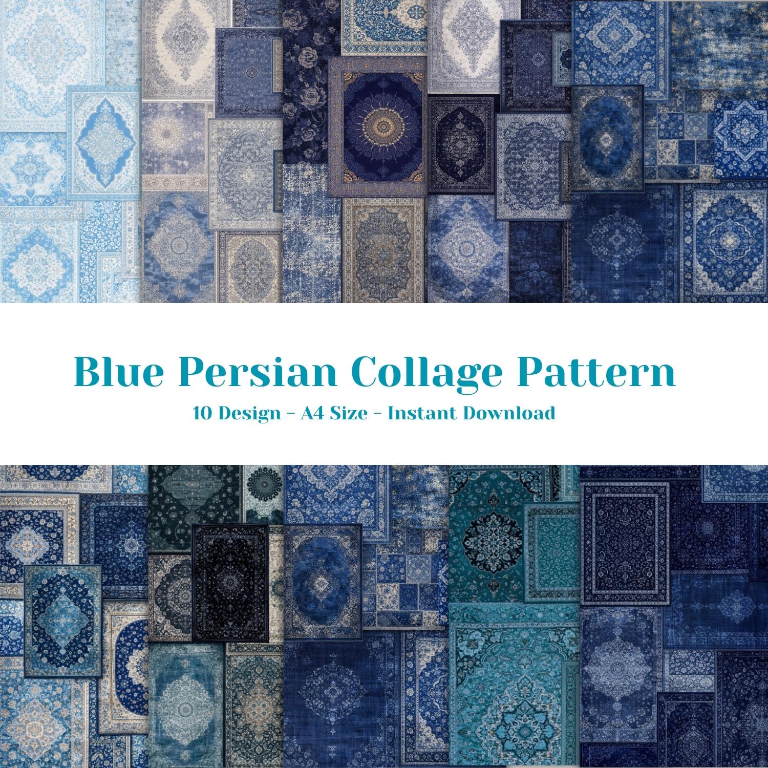 Blue Persian Rug Collage Art | Vintage Pattern Set (digital