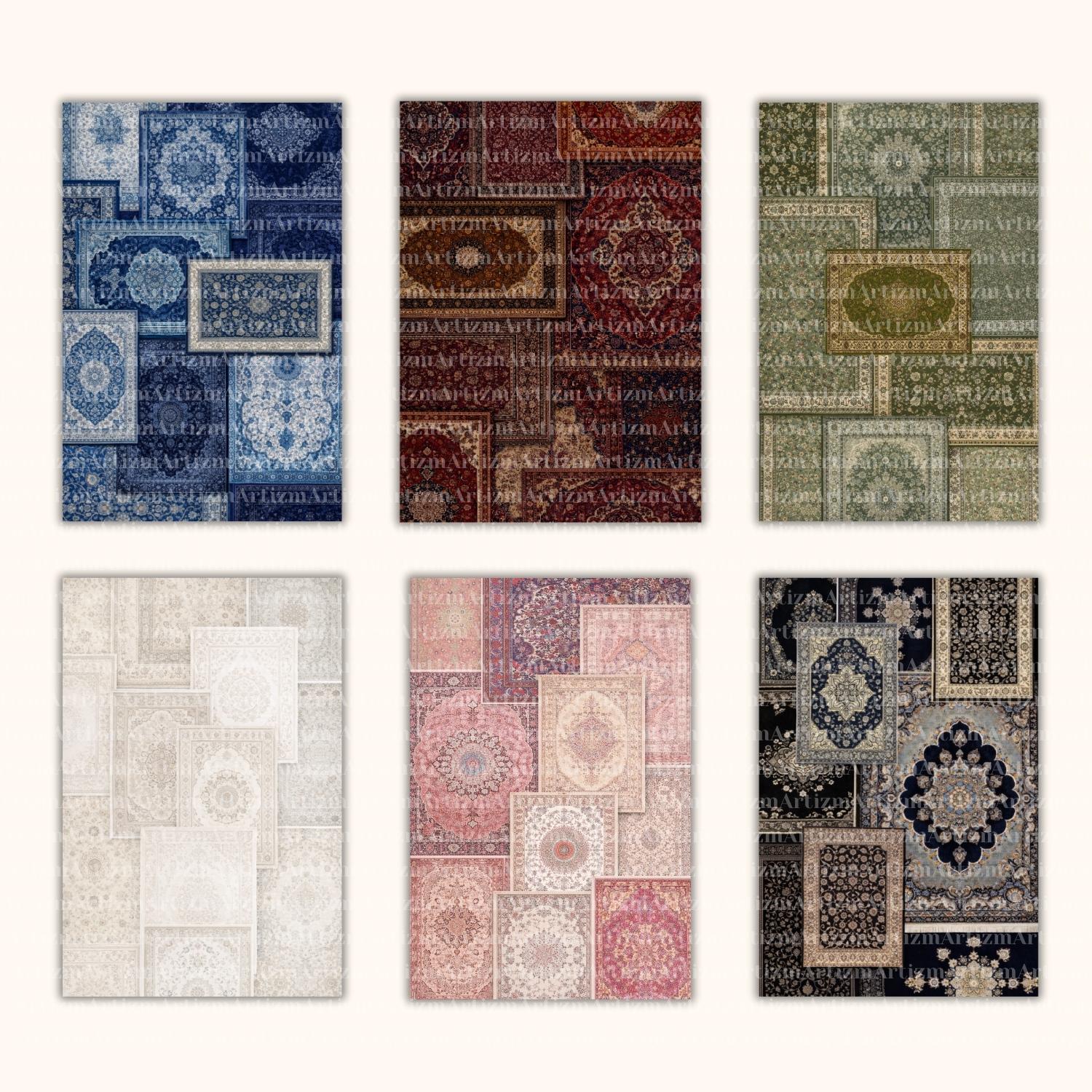 Printable Colorful Rug Persian Rug Collage Printable Wall Art | Vintage Oriental Rugs ...