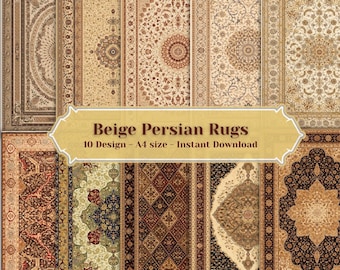 Beige Persian Rug Print Set | Vintage Oriental Carpet Wall Art (A4 Digital Download)