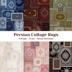Art mural imprimable collage tapis persan | tapis d'Orient vintage | tapis persans vintage | Décoration murale A4 | Téléchargement instantané