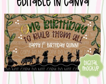 Elven First Birthday Banner Template | 36x60 | Editable Canva Mockup | Digital Download | Hand Drawn Clipart