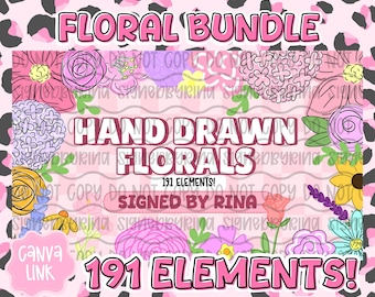 Hand Drawn Floral Clipart Bundle | 19 Flowers, Color Variations (Digital Download)
