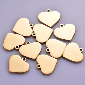 14K Gold Plated Heart Charm: Engravable Pendant for Jewelry