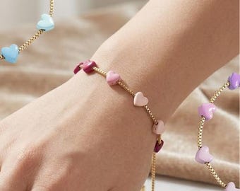 Pulsera dorada con corazón rosa para niñas - Pulsera ajustable con cordón para niños - Regalo de joyería para bebés y niños pequeños