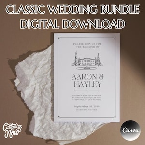 Old Money Wedding Invitation Suite: Elegant Canva Templates (Digital Download