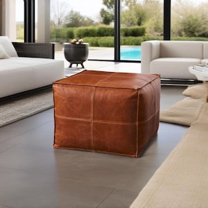 18 x 18 x 16 inch: vierkante leren poef, verkrijgbaar in 7 leerkleuren