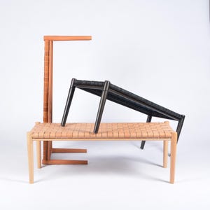 Handcrafted Woven Entryway Bench: Mid-Century Modern Teak Frame Bench