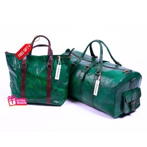 Handgefertigte Leder Reisetasche - Premium-Gepäckset für stilvolle Reisen und den täglichen Gebrauch, Duffel Green Leather.