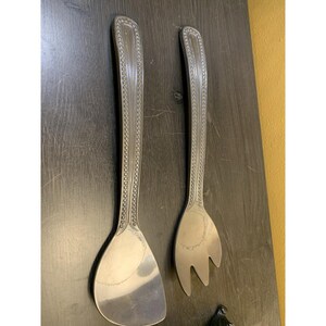 Wilton Armetale "Flutes and Pearls" Large Salad Serving Fork & Spoon Silver image 7