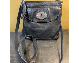 Fossil Maddox Vintage Distressed Y2k Black Leather Crossbody Bag Purse